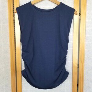 LOFT Sleeveless Ruched Tank Top Navy Blue  Size Large High Neck